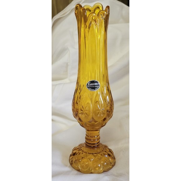 MCM Swung Vase Moon Stars Amber  Kanawha Glass 10.5” Vibrant Mid Century Rare - Picture 2 of 9
